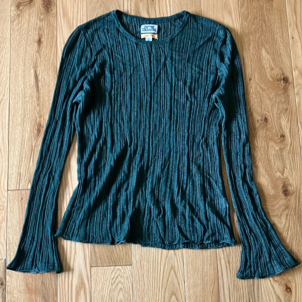 Future Colkective Green Ribbed Bell Sleeve Blouse